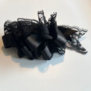 Vintage 80s 90s Goth Black Lace Ribbon Hair Barrette